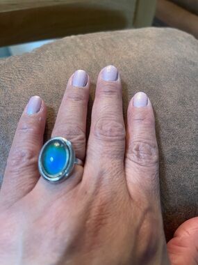 Sterling Silver Blue Opal Cabochon Ring